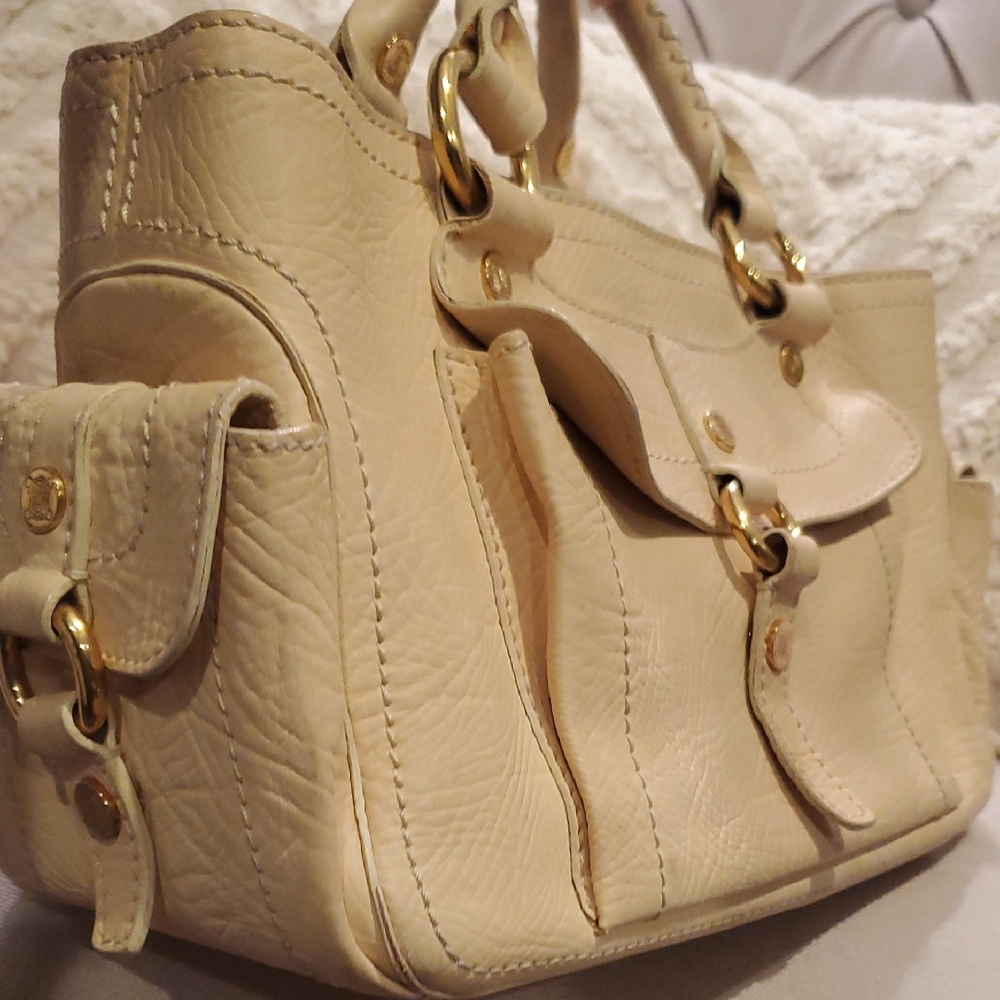 CELINE Beige Leather Satchel with Gold Accents - Picture 11 of 16